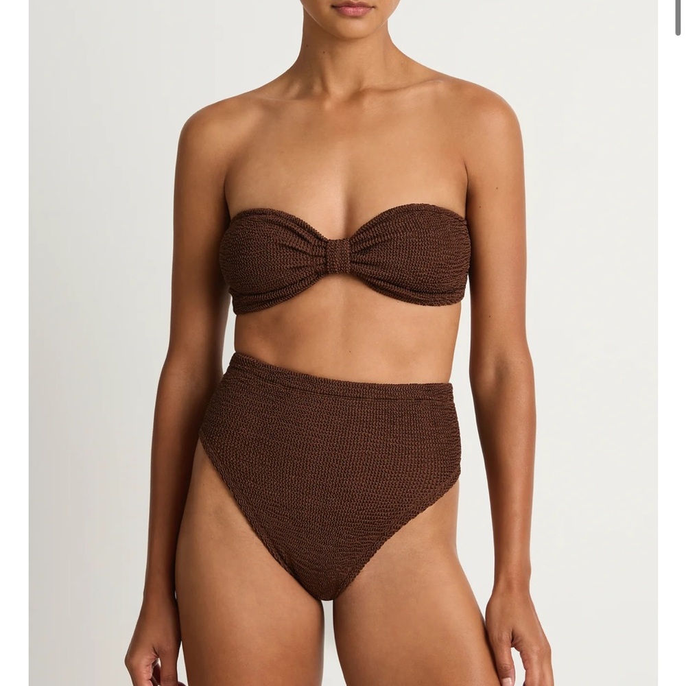 Hunza G Ruby Brown Bandeau Bikini Set Swimwear Metallic Chocolate One Size